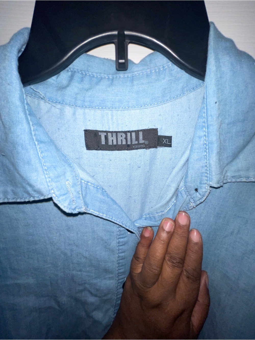 Thrill Light Blue Ruffled Chambray Button-Up Blouse - Picture 7 of 10